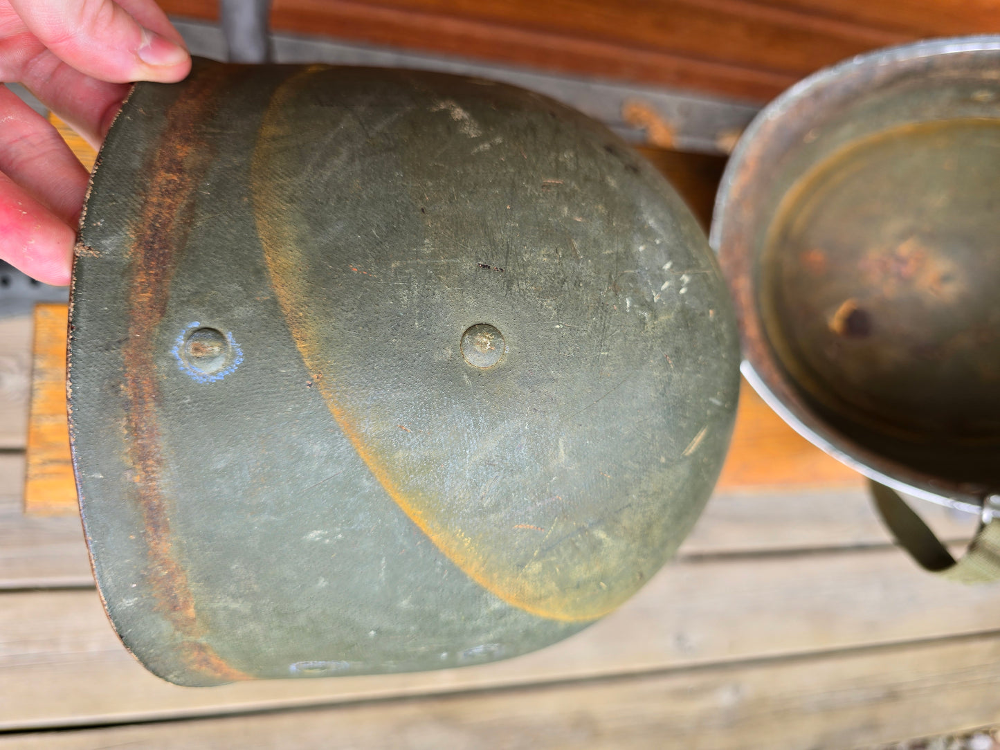 Casque US M1 pattes fixes d'usine modifié en mobile avec liner Westinghouse