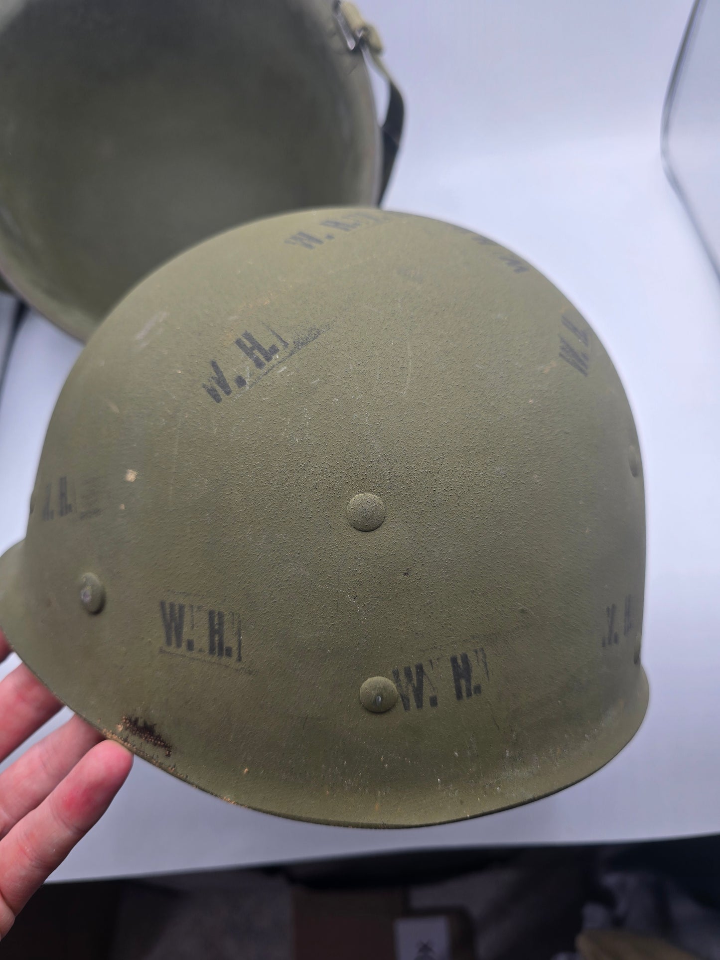 Casque US M1 Coque Schlueter 421A Liner A Vert Seaman avec tampons