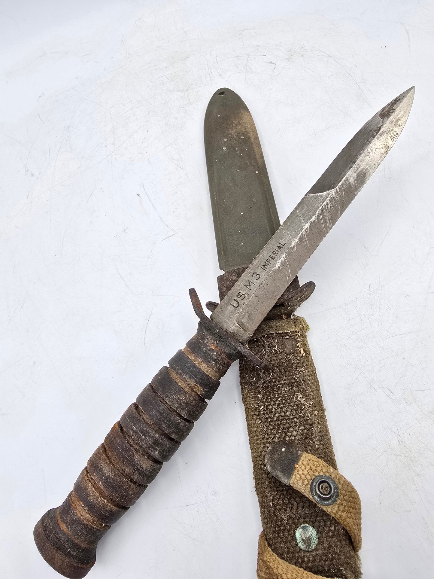 Poignard US M3 Impérial Lame, Etuis M8 premier type jus de trouvaille