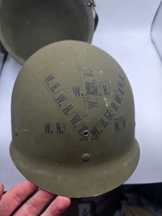 Casque US M1 Coque Schlueter 421A Liner A Vert Seaman avec tampons