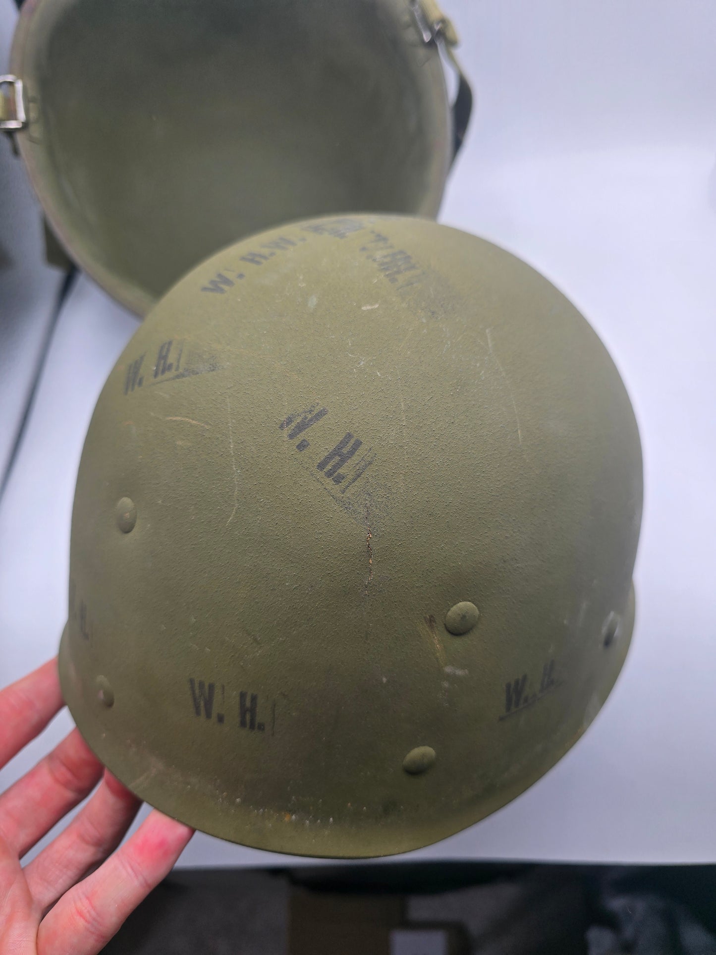 Casque US M1 Coque Schlueter 421A Liner A Vert Seaman avec tampons